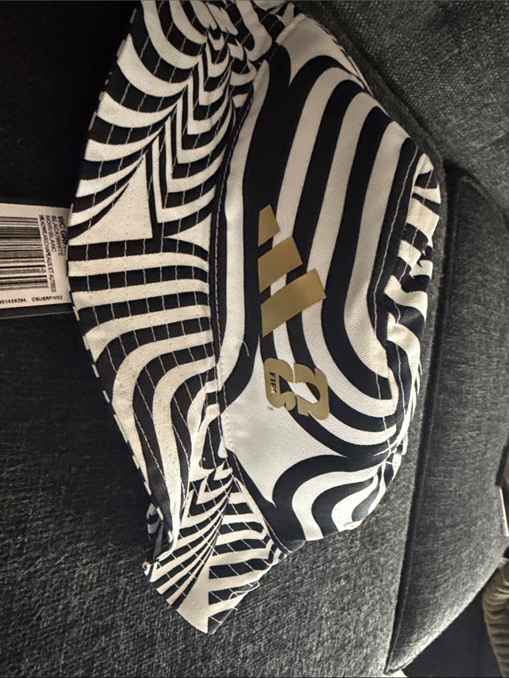 Adidas FIFA ‘26 - Black & White Striped Bucket Hat with Gold Logo